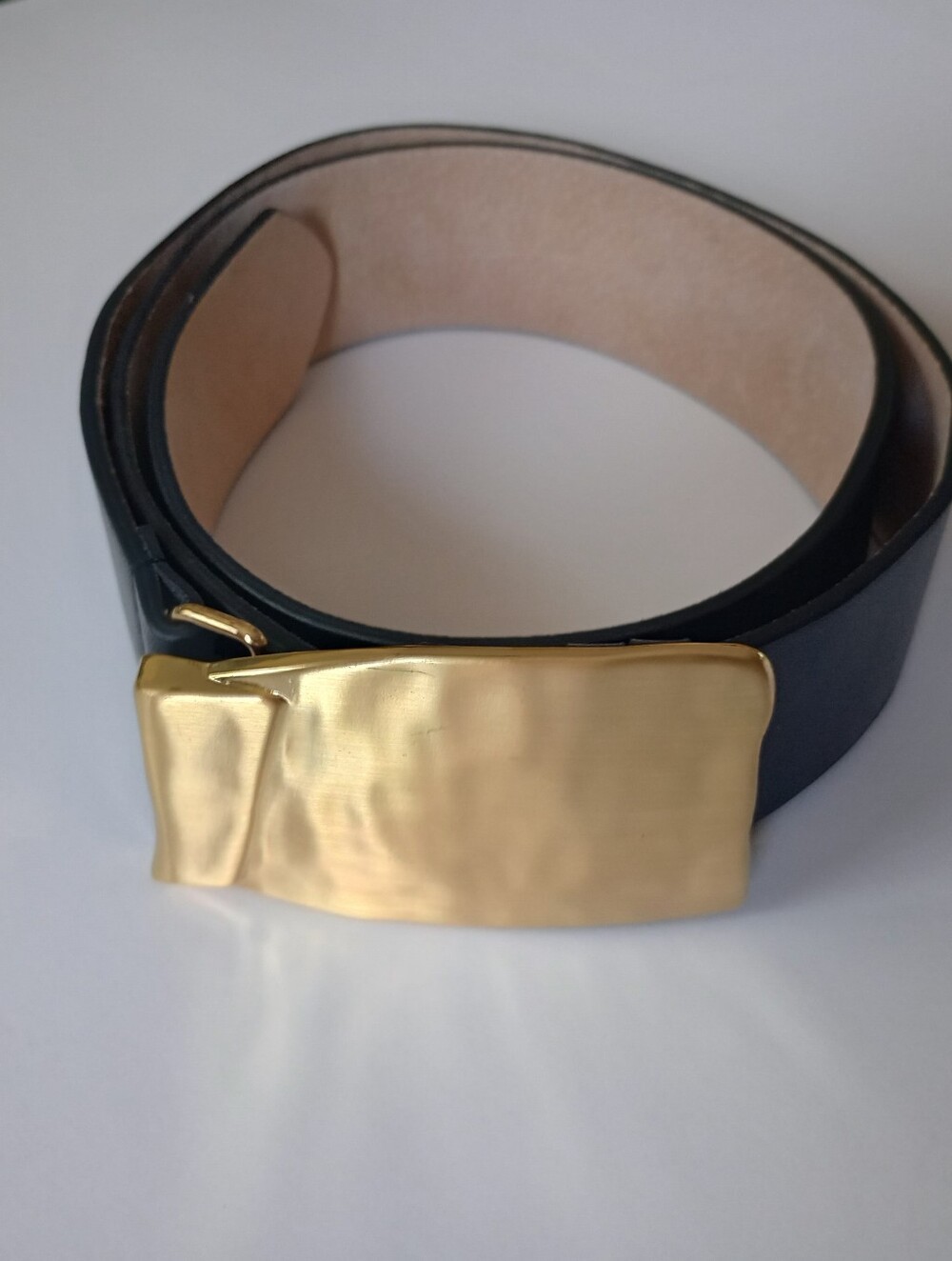 Chico's Black Slide Leather Plated Gold Buckle Belt S/M
